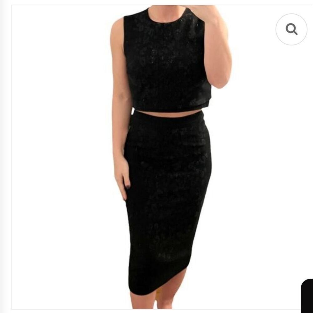 A.L.C. Julian Black Sequin Midi Skirt Set Size 4
